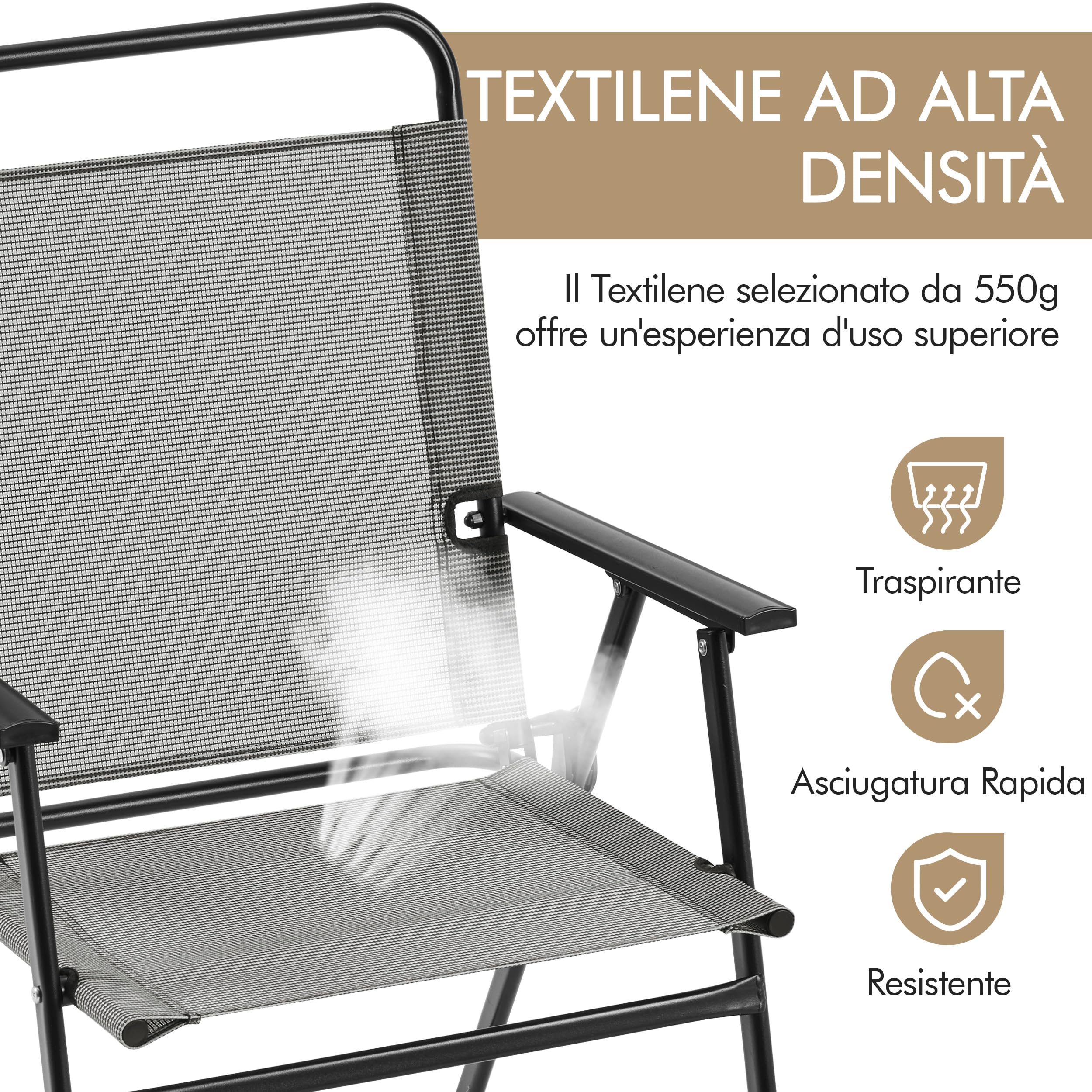 Yaheetech Set 2 Sedia da Giardino Pieghevole da Esterno Campeggio con Braccioli Telaio in Metallo e Seduta in Tessuto da Balcone Portata 100 kg Grigio