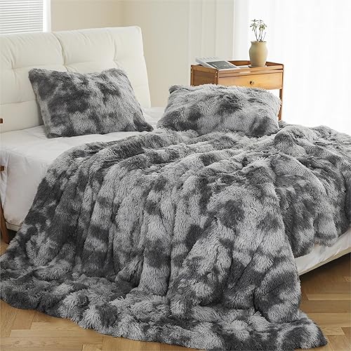 Miniatura 8 de Syalife Juego de ropa de cama King Shaggy Peludo Peludo Juego de ropa de cama de pelo sintético esponjoso de felpa lanuda juego de ropa de cama de 3