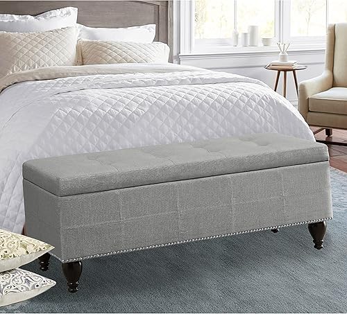 Rosevera Berta - Parte superior tapizada de poliéster con cabeza de clavo, banco rectangular para sala de estar, reposapiés, dormitorio, entrada,