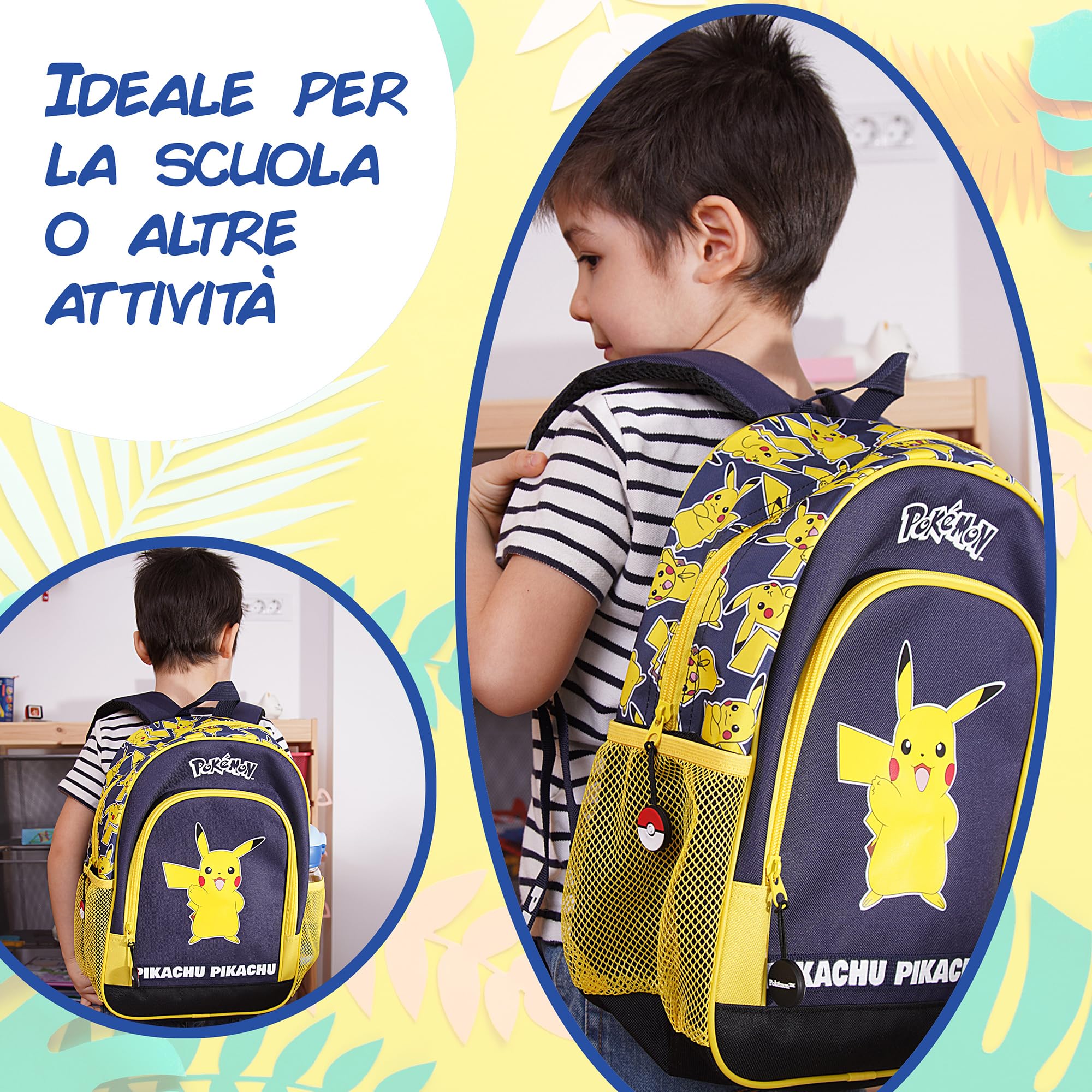 Pokémon - Zaino per bambini - Cartella per bambini materni CP primaria - Borsa scuola - Pikachu Idea Regalo, Nero, 5-10 ans, Stile di vita (Blu)