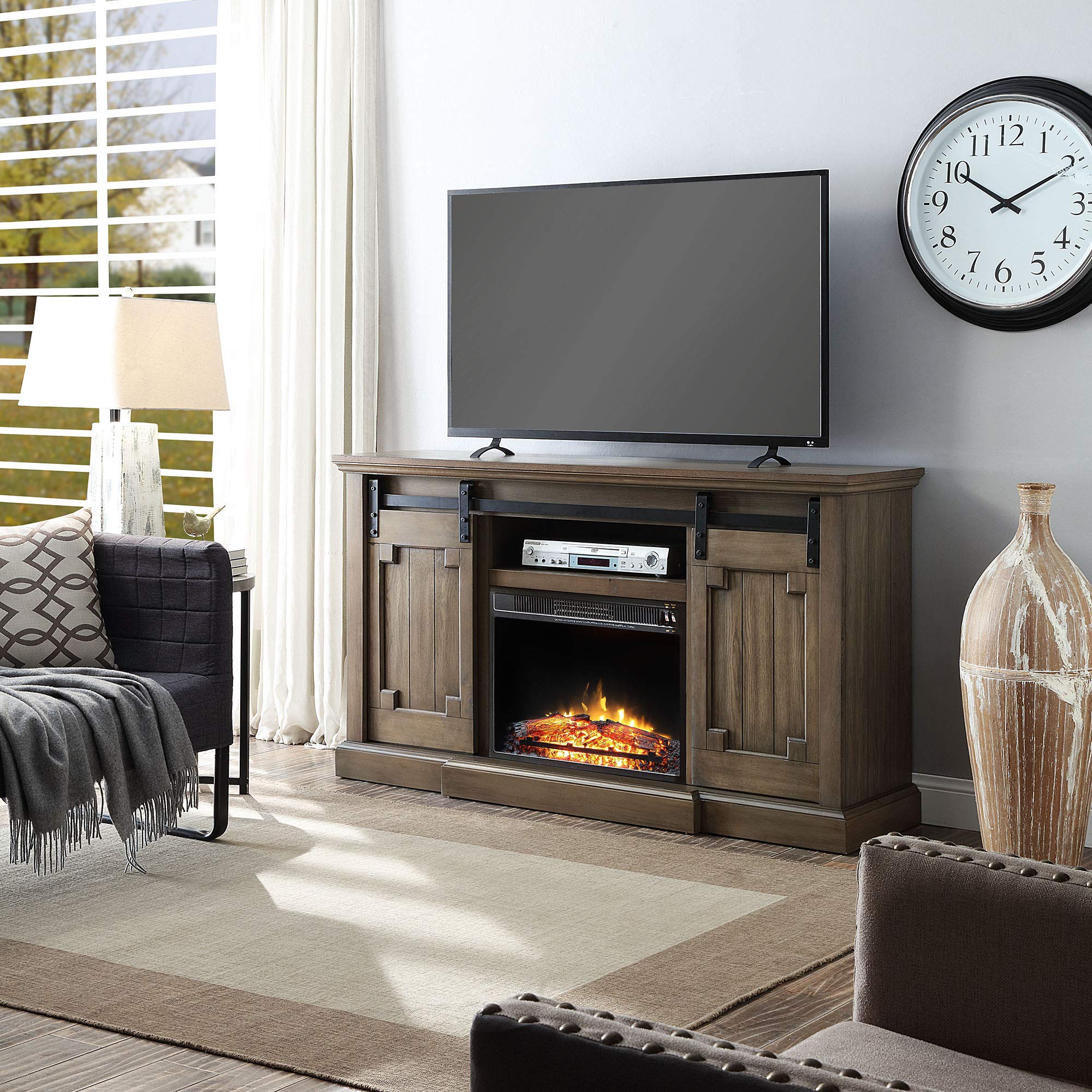 60in Grey Clayton TV Stand with Electric Fireplace (Grey)