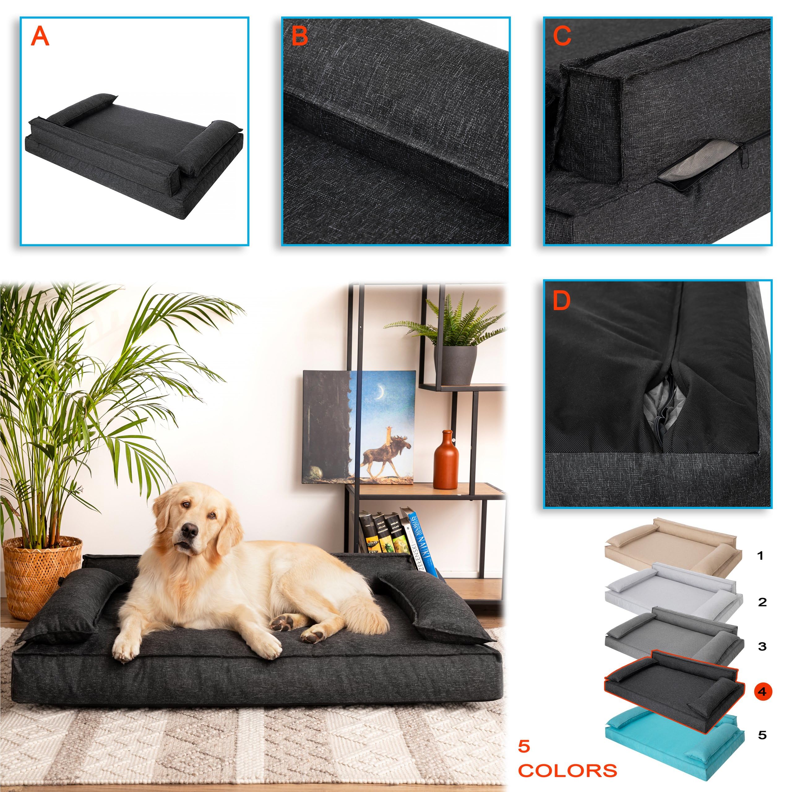 PillowPrim Legowisko dla psa, materac dla zwierząt domowych, legowisko dla kota, poduszka dla psa, kosz dla psa, sofa dla psa, ortopedyczne, meble, czarne, 120 x 77 cm