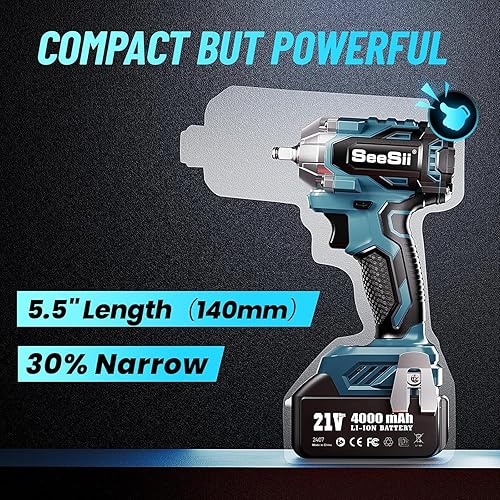 Miniatura 2 de Seesii Llave de impacto inalámbrica de 3/8 pulgadas, pistola de impacto de potencia con par máximo de 330 pies-libras (450 N.m), batería recargable
