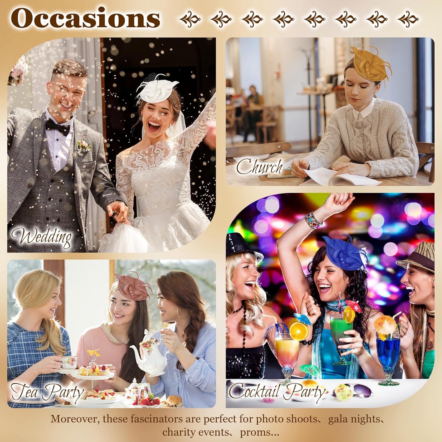 Fascinators Hats for Women Tea Party Headwear with Hair Clip Vintage Feather Mesh Pillbox Hat Church - Image 5