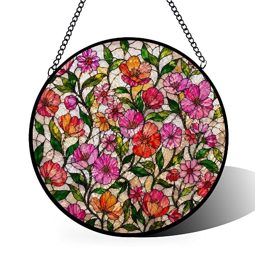 Vintage Wildflowers Stained Glass Suncatcher, 7.8 Inch Window Hanging |