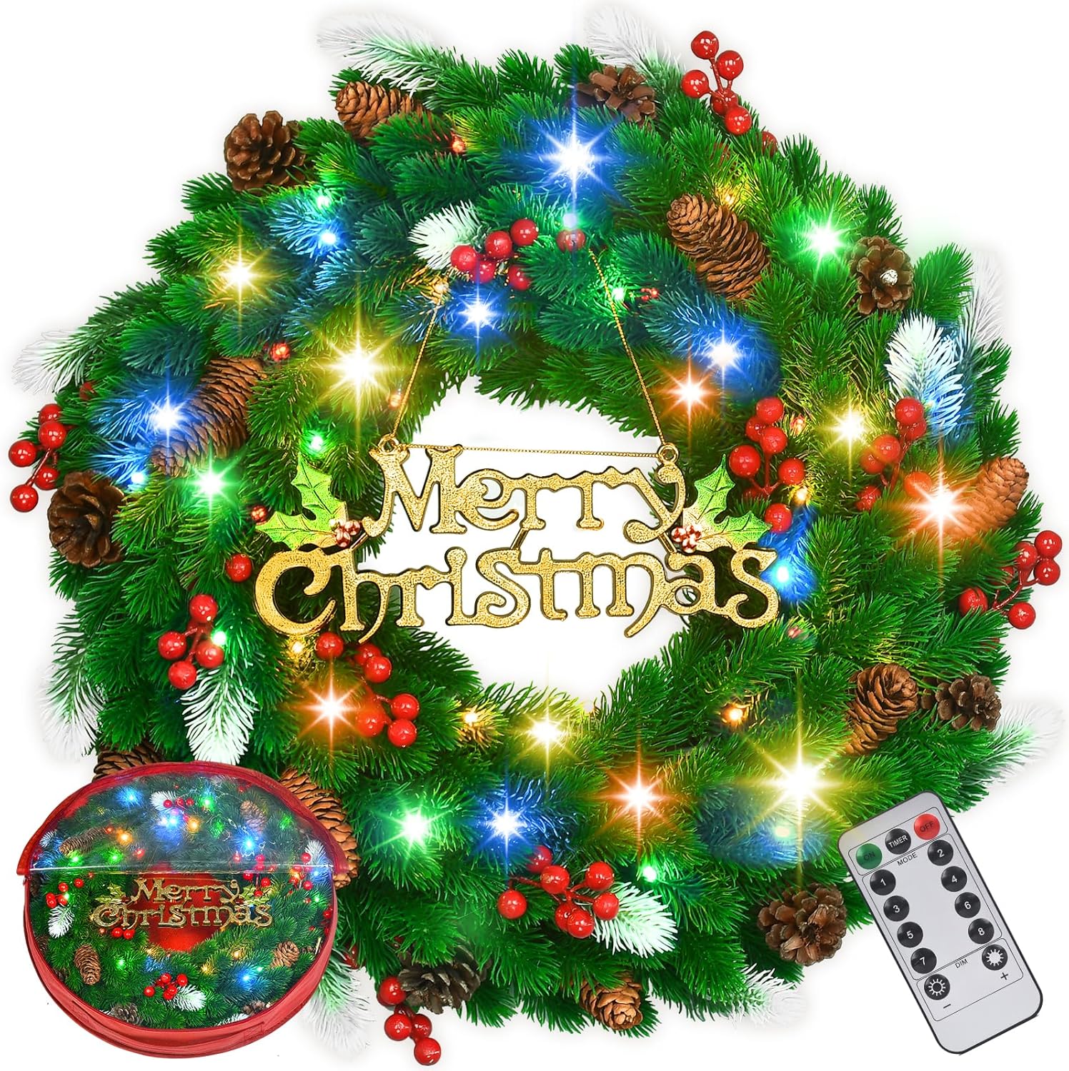 18 Inch PreLit Artificial Christmas Wreath with Lights