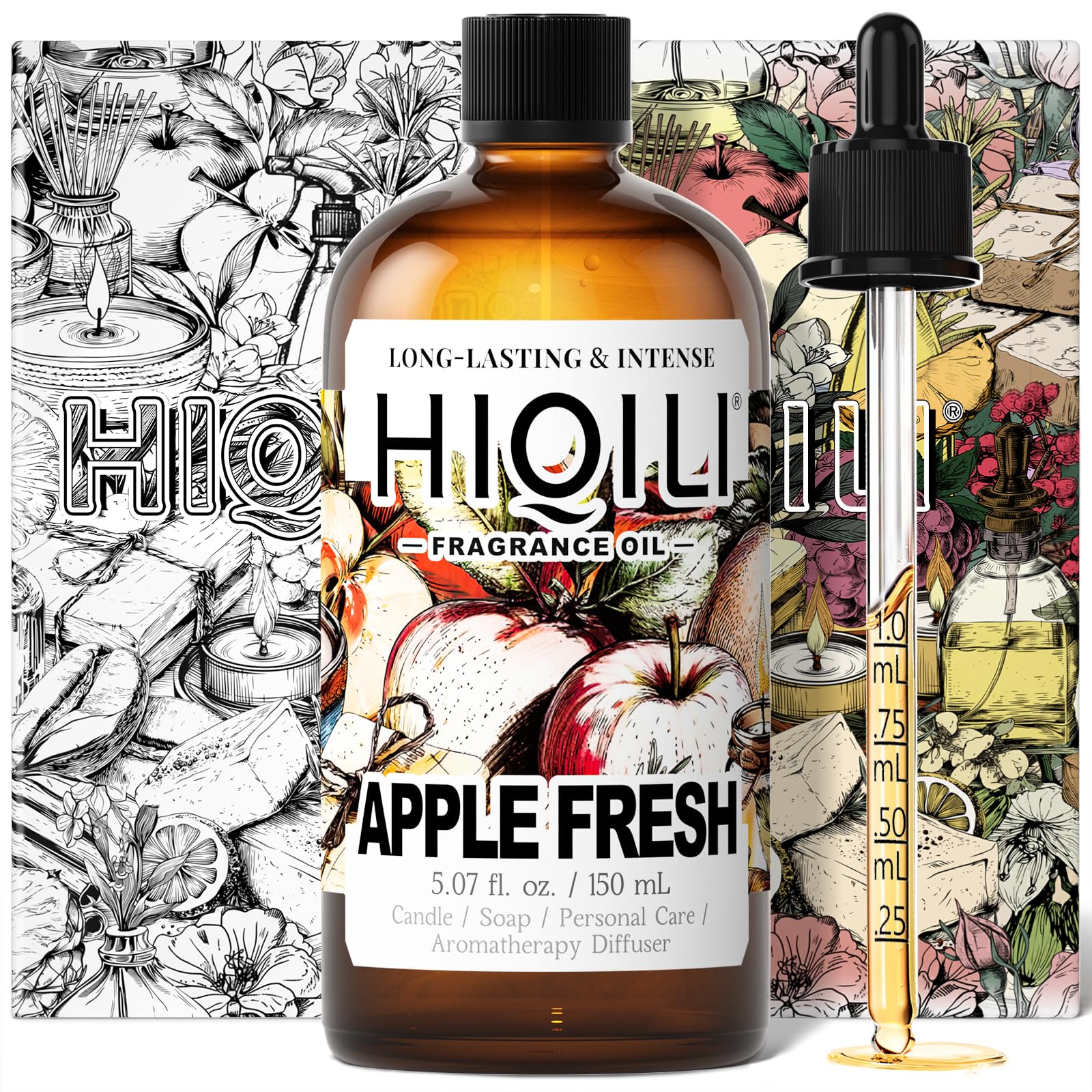 HIQILI Apple Fresh Fragrance Oil for Home Diffuser, Candles, Soaps, Bath Bombs & Perfume Making, Long-Lasting Fruity Scent - 5.07 Fl Oz