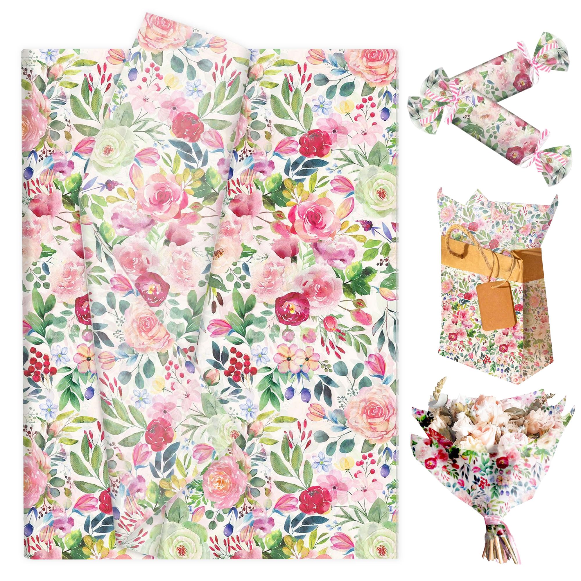 50 Sheet Floral Tissue Paper Gift Wrapping Paper Flowers Packaging Patterned for Baby Shower Wedding Birthday Bridal Shower Party Decor