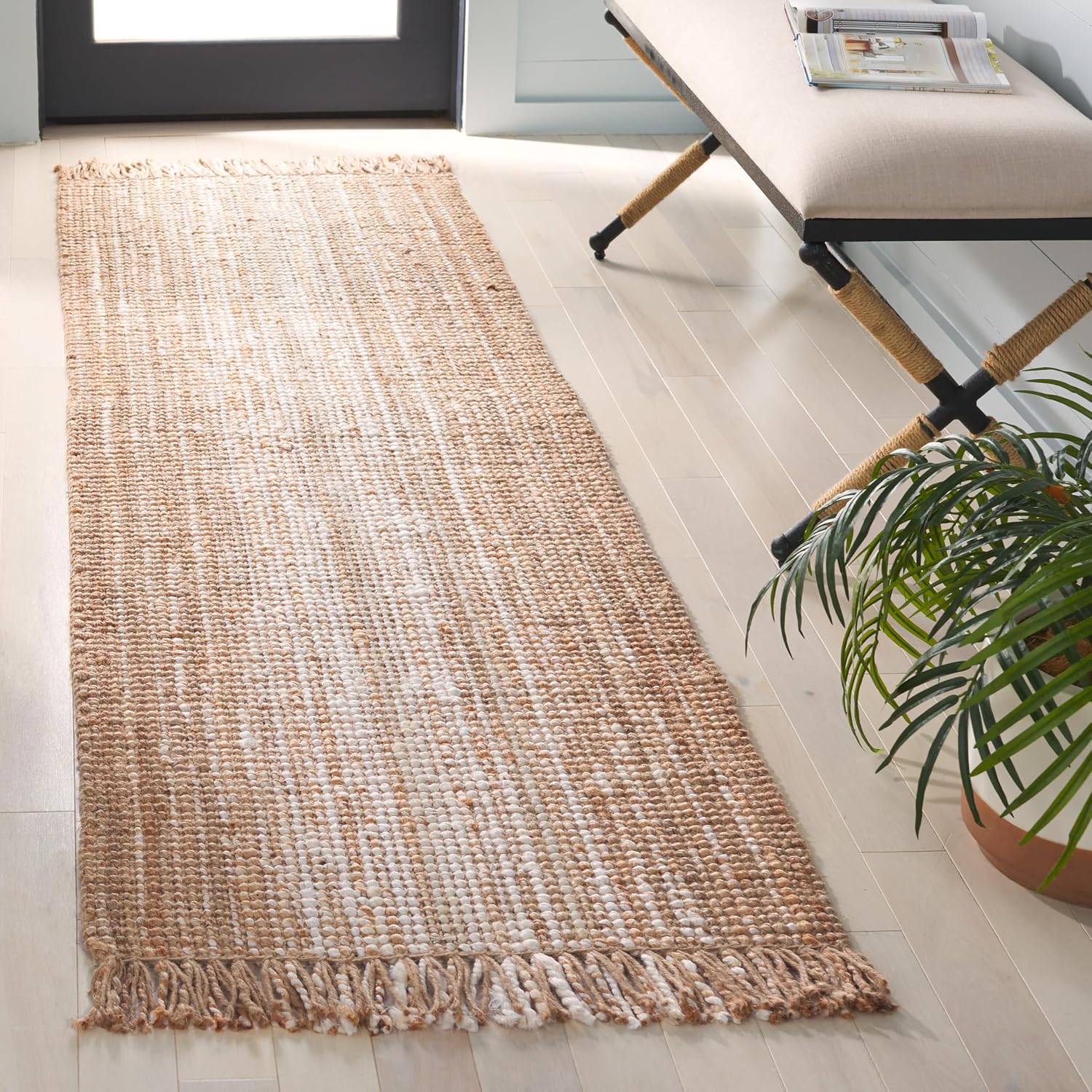 SAFAVIEH Natural Fiber Collection Area Rug - 8' x 10', Ivory & Grey, Flatweave Jute, Ideal for The Living Room, Dining Room Bedroom (NF843F)