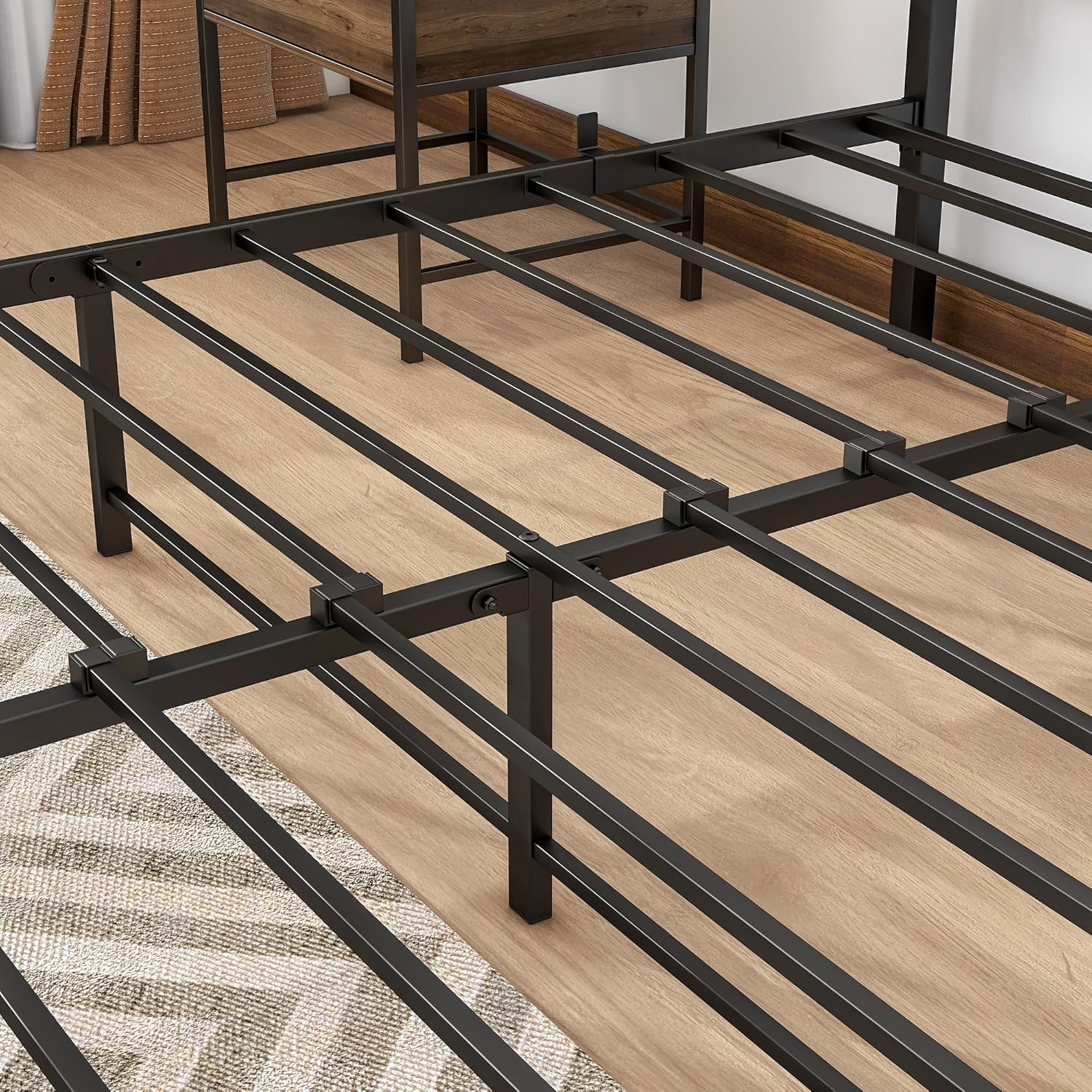 Queen Size Bed Frames with Wood Headboard and Footboard,Heavy Duty Platform Bed Frame with Storage No Box Spring Needed Queen Mattress Foundation,Strong Steel Slats,Noise Free,Brown
