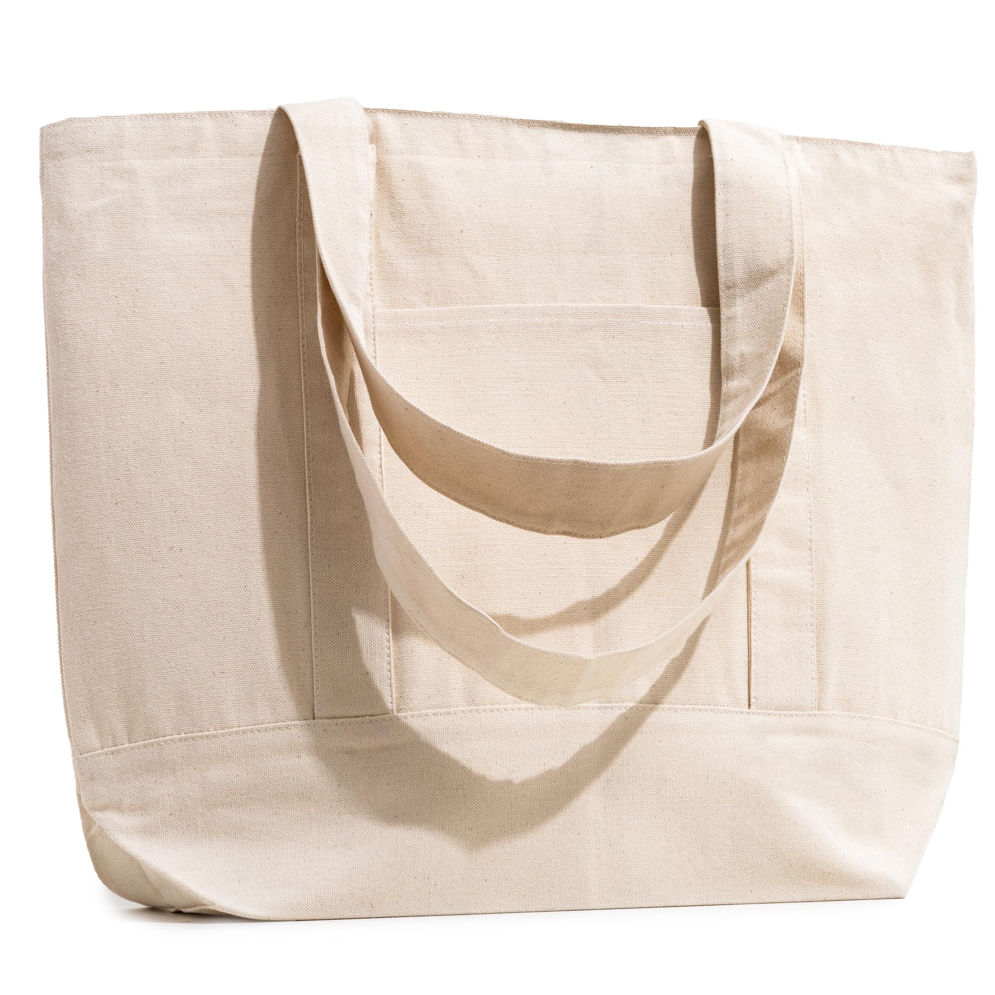 CarrywellNot Made In China| Organic Cotton Canvas Tote With Zippered Top, Front Pocket, Heavy Duty Reusable Shopping Bag