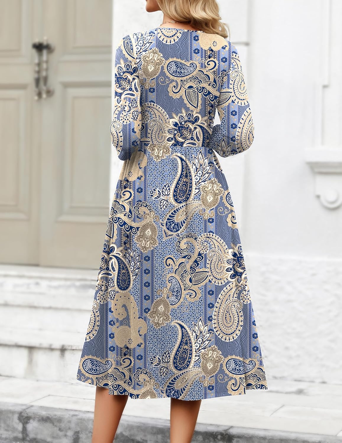 Zeagoo 3/4 Sleeve Women's Dress Casual Flowy A-Line Midi Tshirt Dresses with Pockets Crewneck Vocation Boho Beach Sundress - Image 5