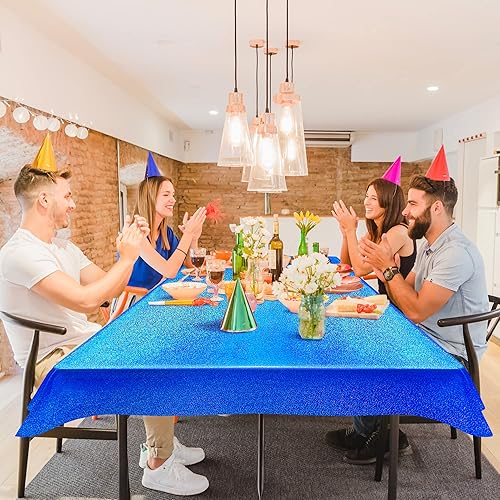 Miniatura 3 de 4 manteles holográficos azul rey de 40 x 108 pulgadas, mantel de plástico iridiscente azul marino brillante para graduación, 4 de julio, cumpleaños,