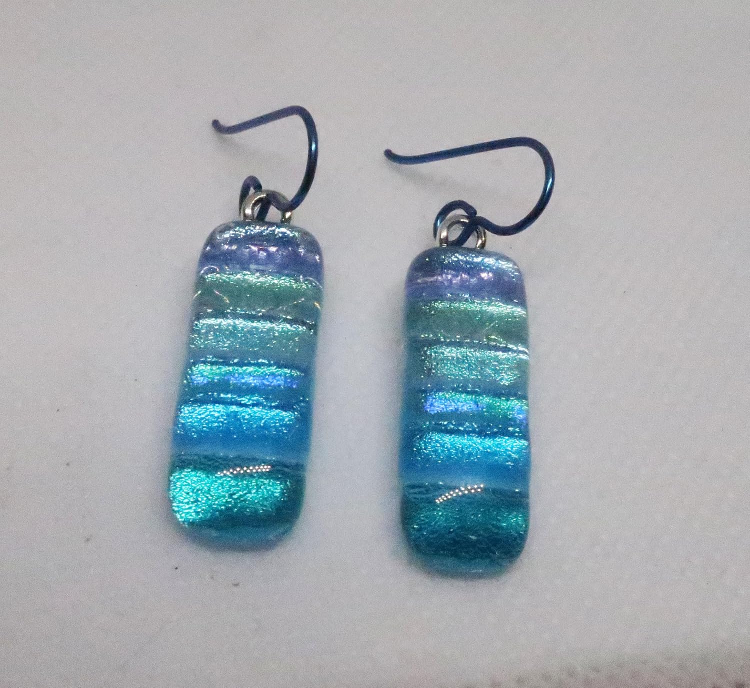 Dichroic Glass Sparkly Aqua Blue Green Hypo-Allergenic Niobium Earrings N149