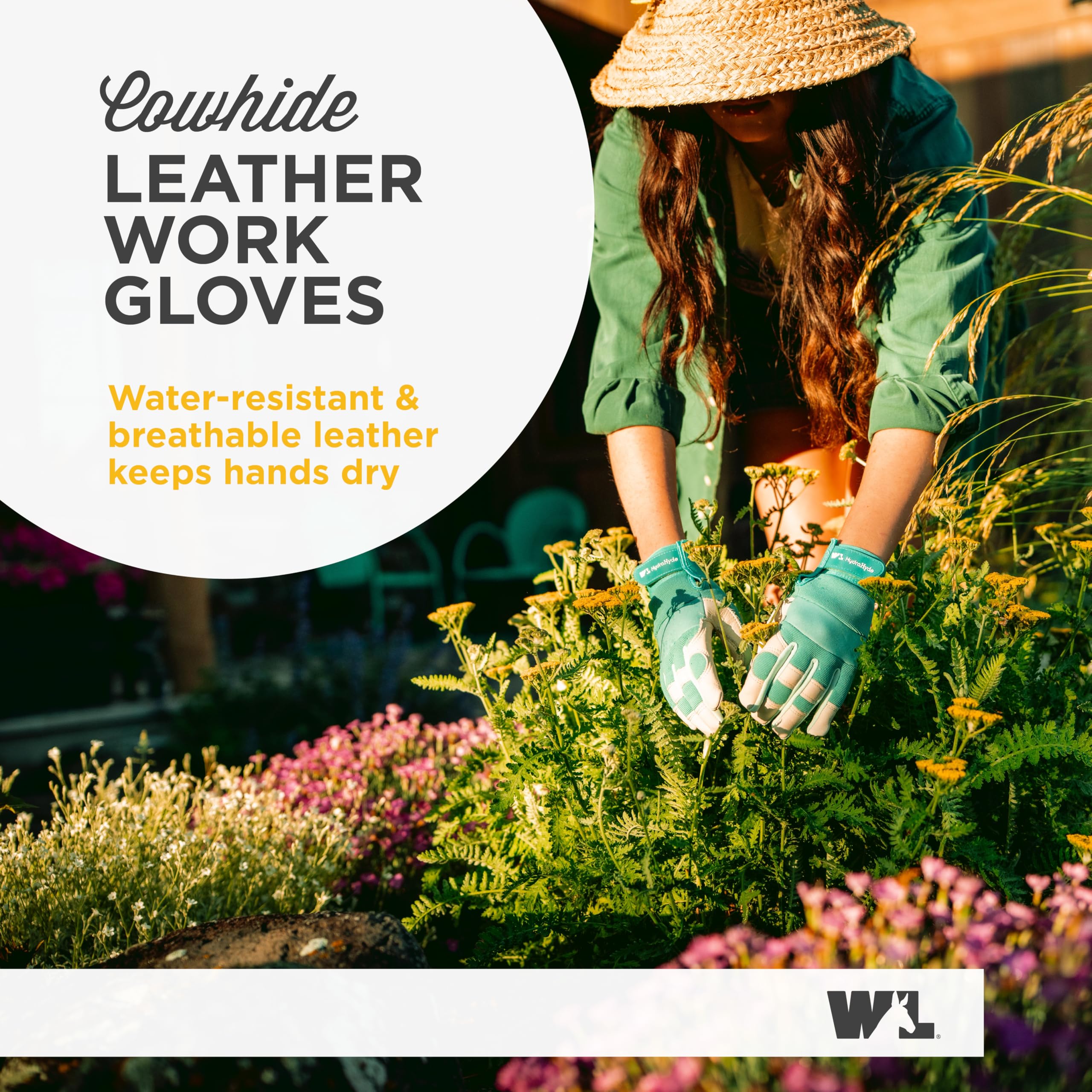 Wells Lamont Gants de travail/jardinage hybrides pour femme | Cuir Hydrahyde résistant à l'eau | Bleu marine Taille M (3204M)
