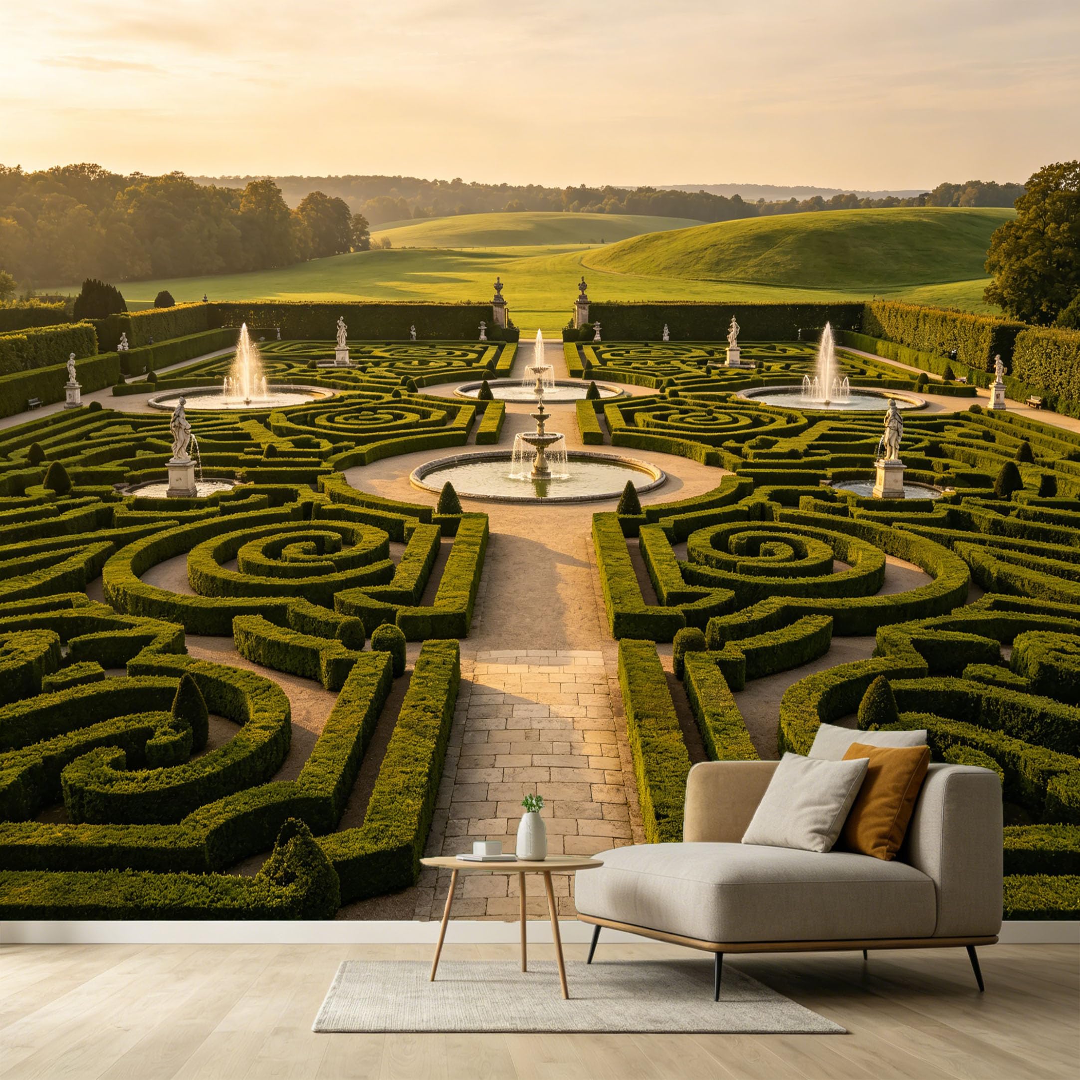 Custom Size Wall Murals Neoclassical Manor Garden Fountain Geometric Hedge Landscape SelfAdhesive Wall Fabric Removable Large Wallpaper for Photo Living Room