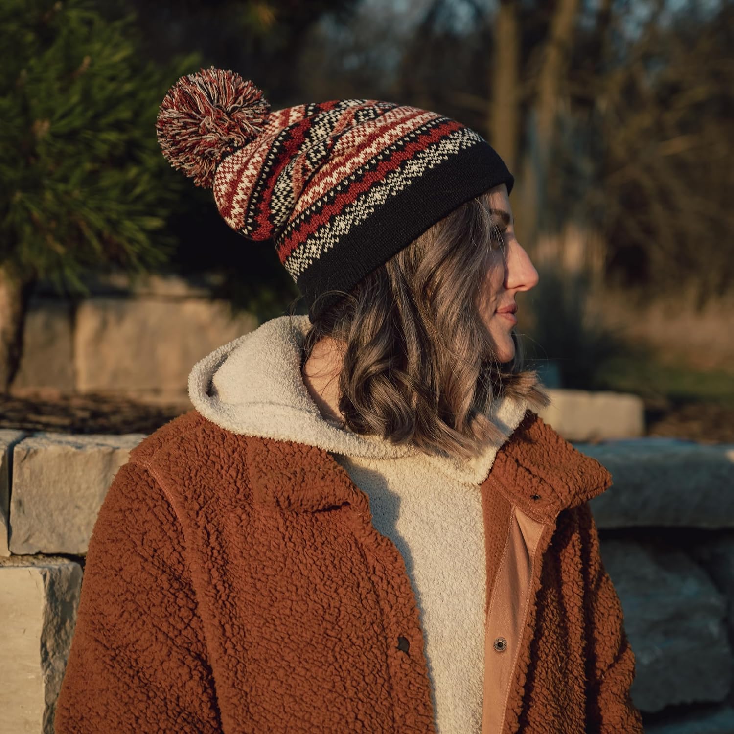 MUK LUKS Womens Slouchie Beanie with Patterned Turnback Cuff - Image 4