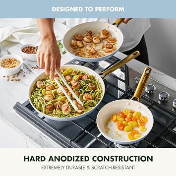 GreenPan Nonstick Reserve Pro 8, 10 & 12 Frying Pan Set, NSF Certified Ceramic, Hard Anodized PFAS-Free Skillets, Stainless Steel Handles, Oven & Dishwasher Safe, Glacier Blue