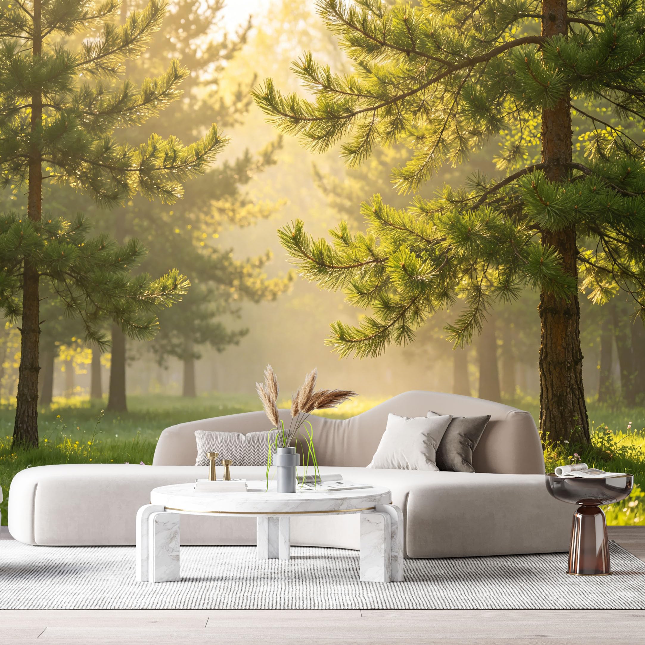 Custom Size Wall Murals Morning Pine Forest Landscape Sunlight Botanical Natural Scenery SelfAdhesive Wall Fabric Removable Large Wallpaper for Photo Living Room