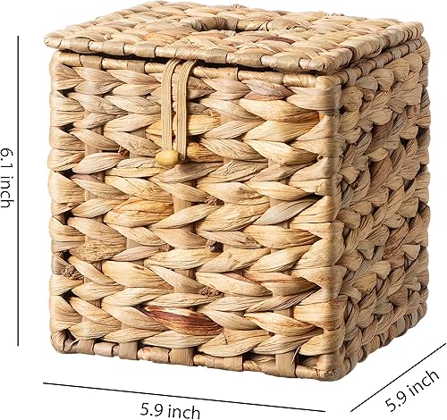 Miniatura 2 de Tenedor tejido a mano del tejido de mimbre del jacinto del agua, caja cuadrada decorativa de la cubierta del tejido