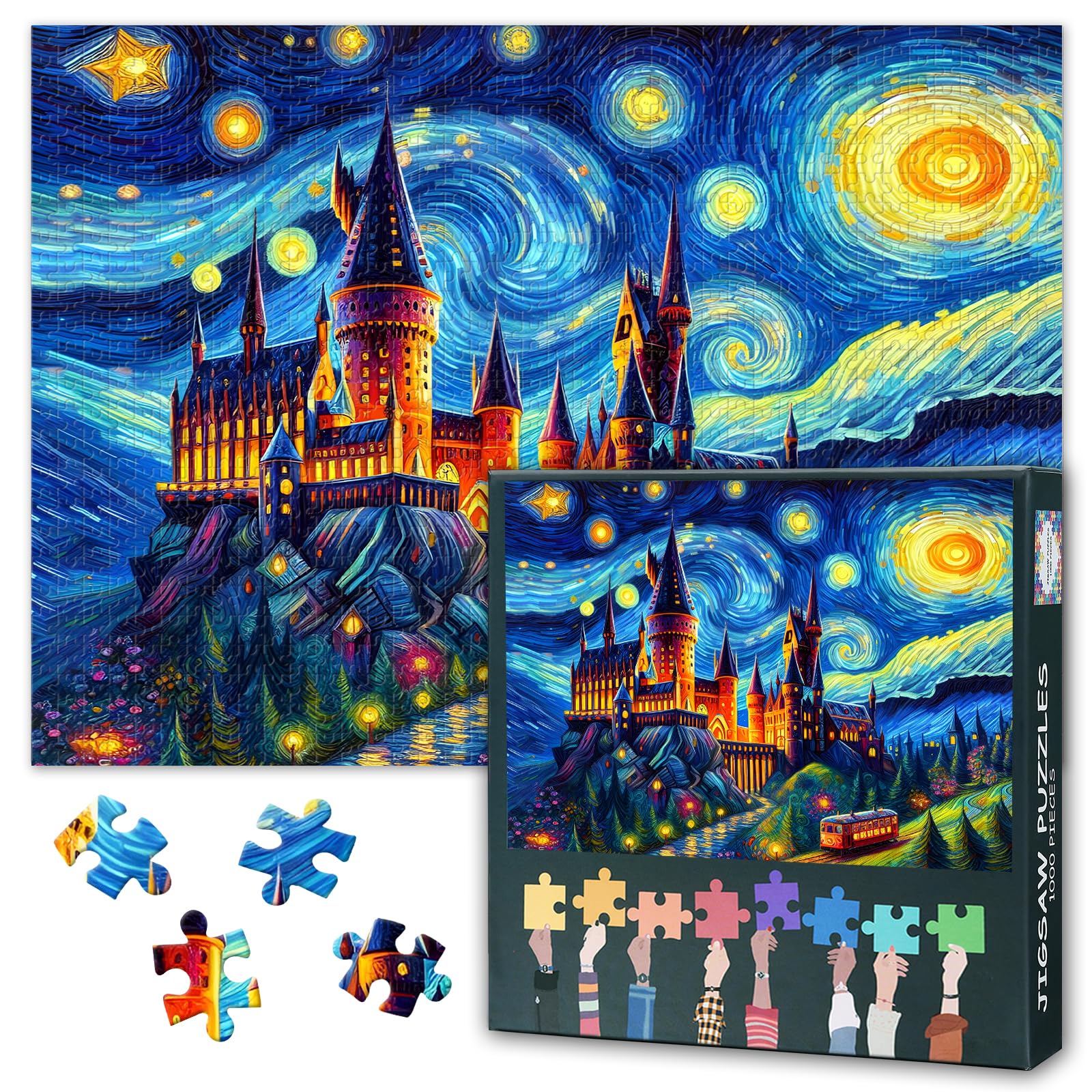 Fantasy Castle Jigsaw Puzzles for Adults 1000, Starry Sky Difficult Family Puzzle Educational Games Home Decoration, Nightscape Challenging Puzzles for Adults Men & Women Gift (27.5"x19.7")