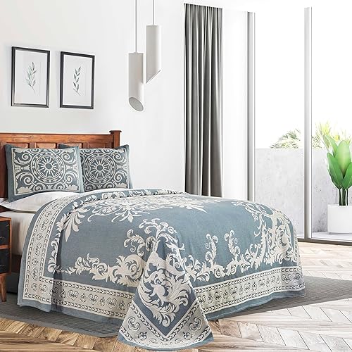 Miniatura 2 de Superior Juego de colcha de gran tamaño de estilo bohemio, medallón texturizado de tejido jacquard, mezcla de algodón y poliéster con fundas de