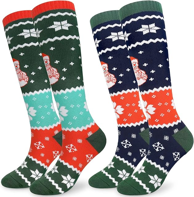 srclo Womens Thermal Ski Socks, Knee High Long Walking Hiking Sports Socks ,Cushioned Warm Thick Winter Christmas Athletic Socks Size 4-8 2Pairs.