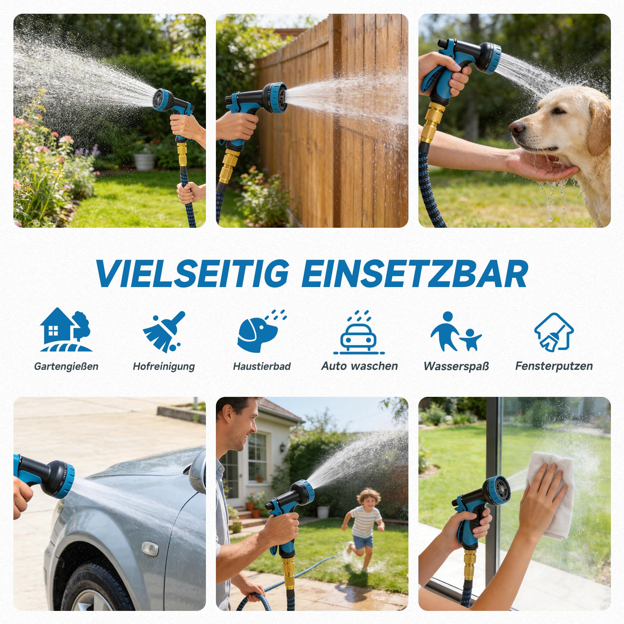 Flexibler Gartenschlauch 22,5 m (75 ft) mit 10-Funktions-Gartenbrause, 3/4"- und 1/2"-Anschlüsse, dehnbarer Wasserschlauch, auslaufsicher, knickfrei, für Garten, Autowäsche und Haustierbaden