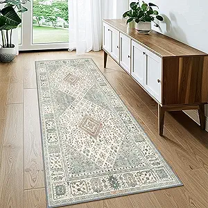 GENIMO 2x10 Non Slip Hallway Runner Rug, Machine Washable, Thin & Low Pile Lightweight for Kitchen, Laundry, Entryway, Bedroom & Living Room, Green