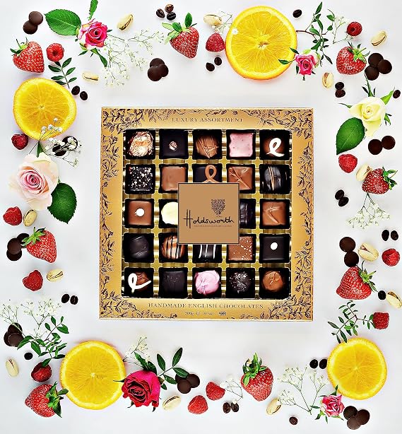 Holdsworth Chocolates Gift Box Luxury Assortment - Classic Chocolate Gift Set with Handmade Truffles & Assorted Milk, Dark & White Chocolates 300g