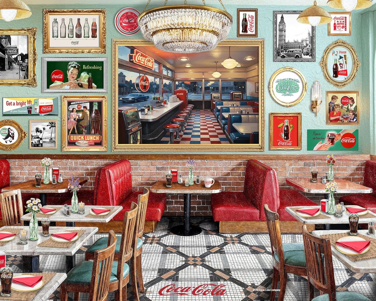 Springbok Coca-Cola Café 500 Piece Jigsaw Puzzle for Adults - Poster Now Included - Nostalgic Diner Puzzle - Unique Cut Pieces - Made in USA