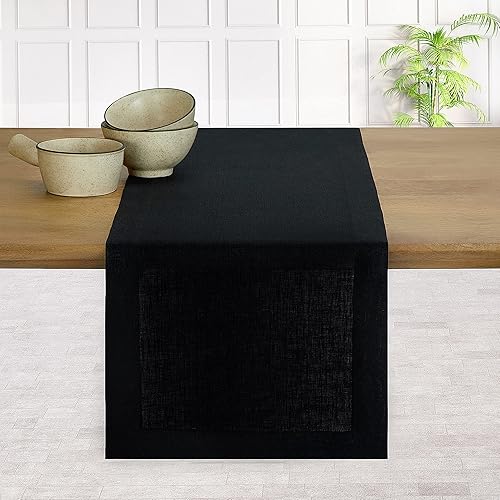 Miniatura 3 de D'Moksha Camino de mesa de lino de 90 pulgadas de largo, negro y rojo, camino de mesa de Halloween, camino de mesa para otoño, Acción de Gracias,