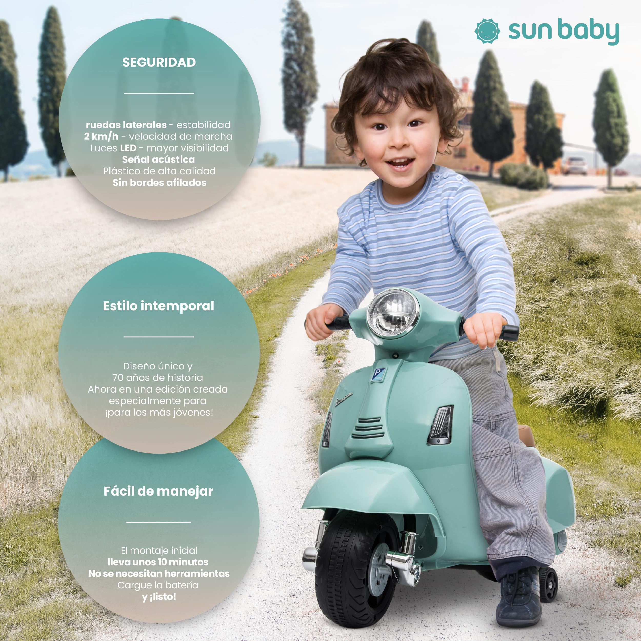 Vespa electrica niños, Motos electricas Infantiles, Vehículo eléctrico Vehículo Infantil Scooter (Menta)