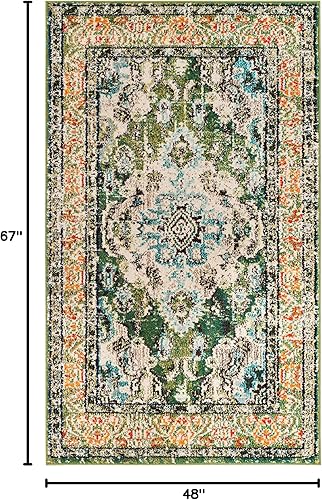 Miniatura 525 de Safavieh Tapete de área grande, colección Monaco, 11 pies x 15 pies, azul marino y celeste, diseño desgastado de medallón, no desprende pelusa