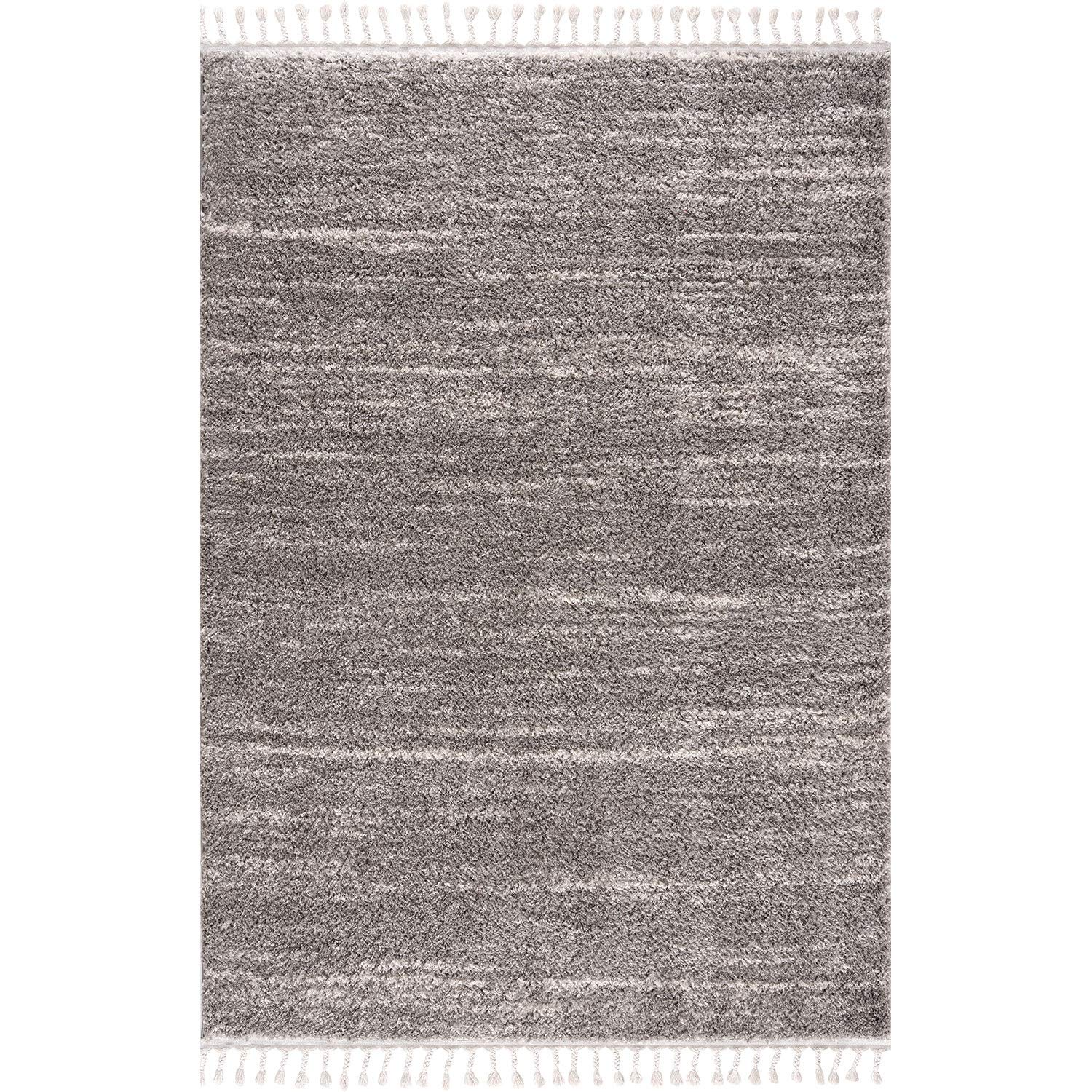 carpet city Teppich Hochflor Wohnzimmer - Ethno Stil Meliert 16x0230 cm Grau Creme - Teppiche mit Fransen