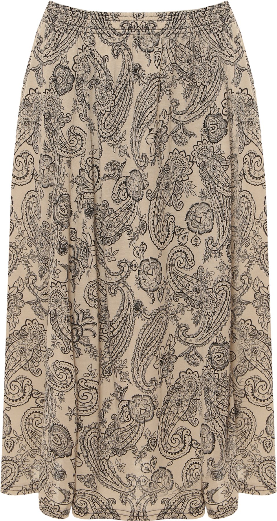 WearAll Plus Womens Paisley Print Midi Skirt Ladies Elasticated Stretch Waist New - Stone - 28-30