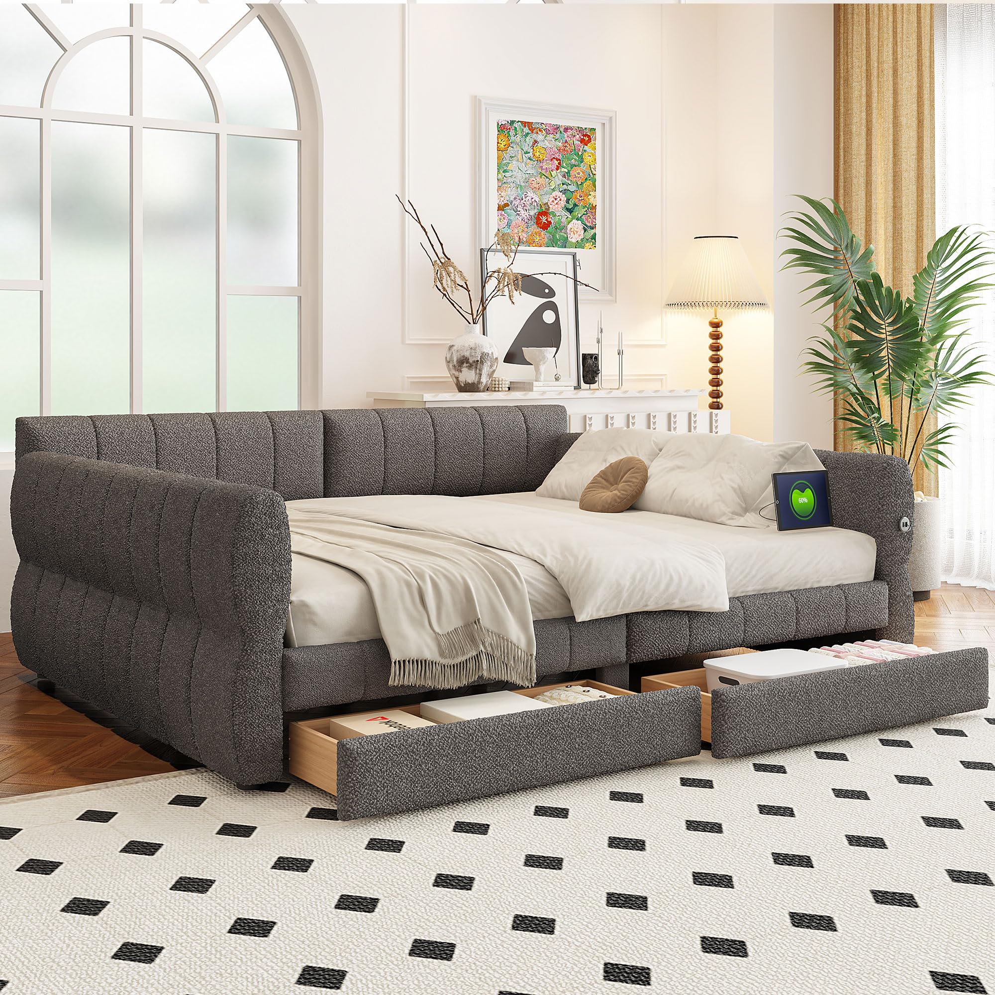 Amazon.com: Merax Queen Size Lambswool Daybed, Upholstered