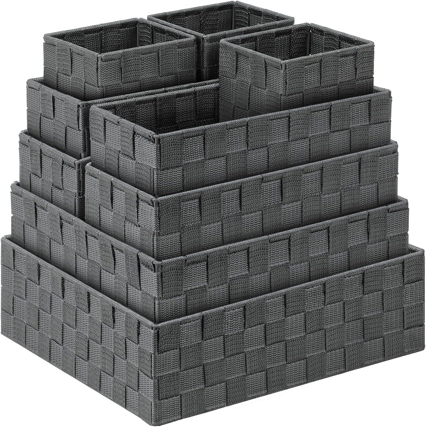 Bellzacasa Woven Storage Baskets, Storage Baskets for Organizing (Set of 8), Cube Baskets Bin Container Baskets Storage Boxes Organizers with Handles for Bedroom, Office, Closet, Nursery (Black) Bellzacasa Woven Storage Baskets, Storage Baskets for Organizing (Set of 8), Cube Baskets Bin Container Baskets Storage Boxes Organizers with Handles for Bedroom, Office, Closet, Nursery (Black)