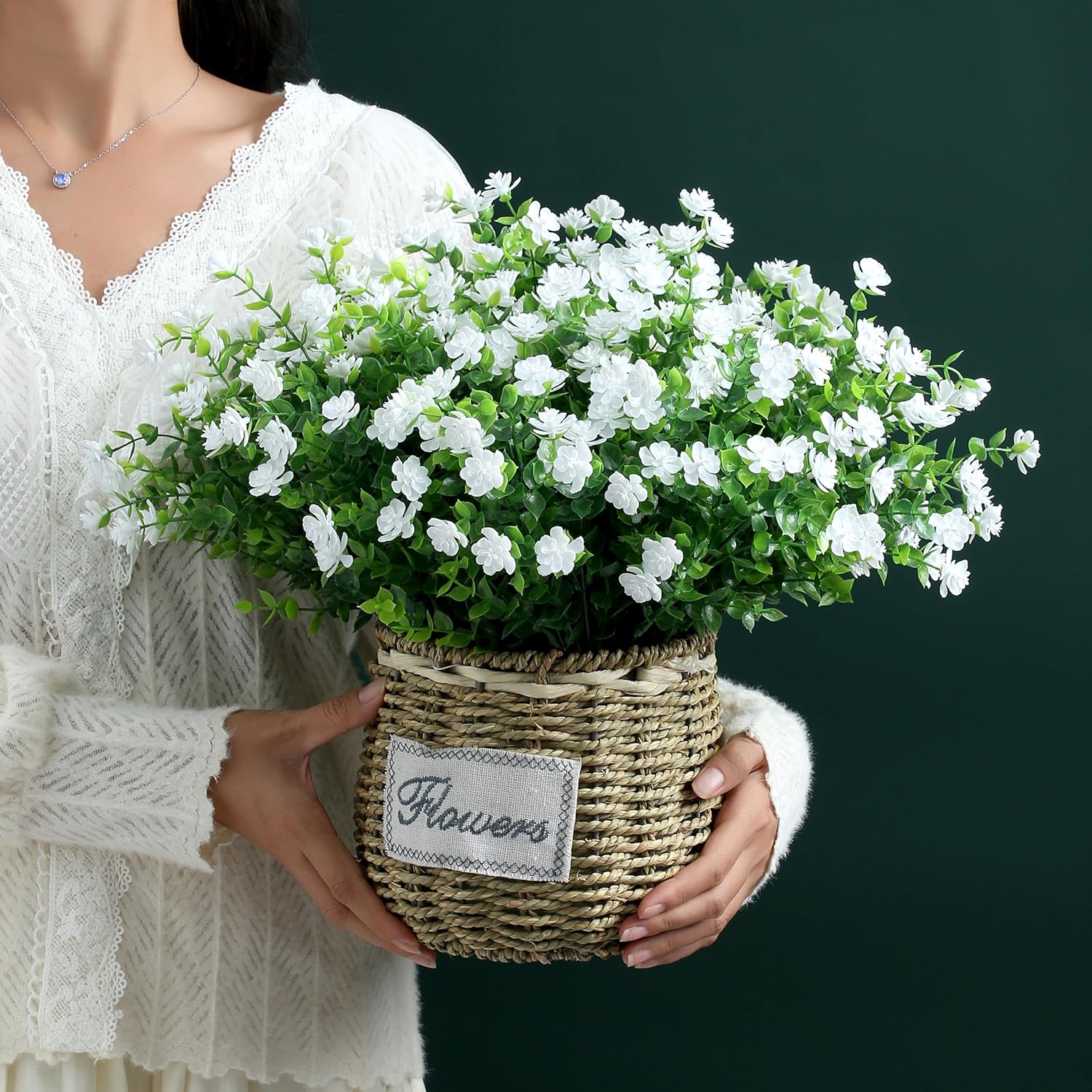 SITUMEIZI 8 Bundles White Artificial Flowers Outdoor Fake Flower Plastic UV Resistant Shrubs Greenery Plants Hanging Decorations Garden Porch Window Box Farmhouse Outside Summer Indoor Decor - Image 6