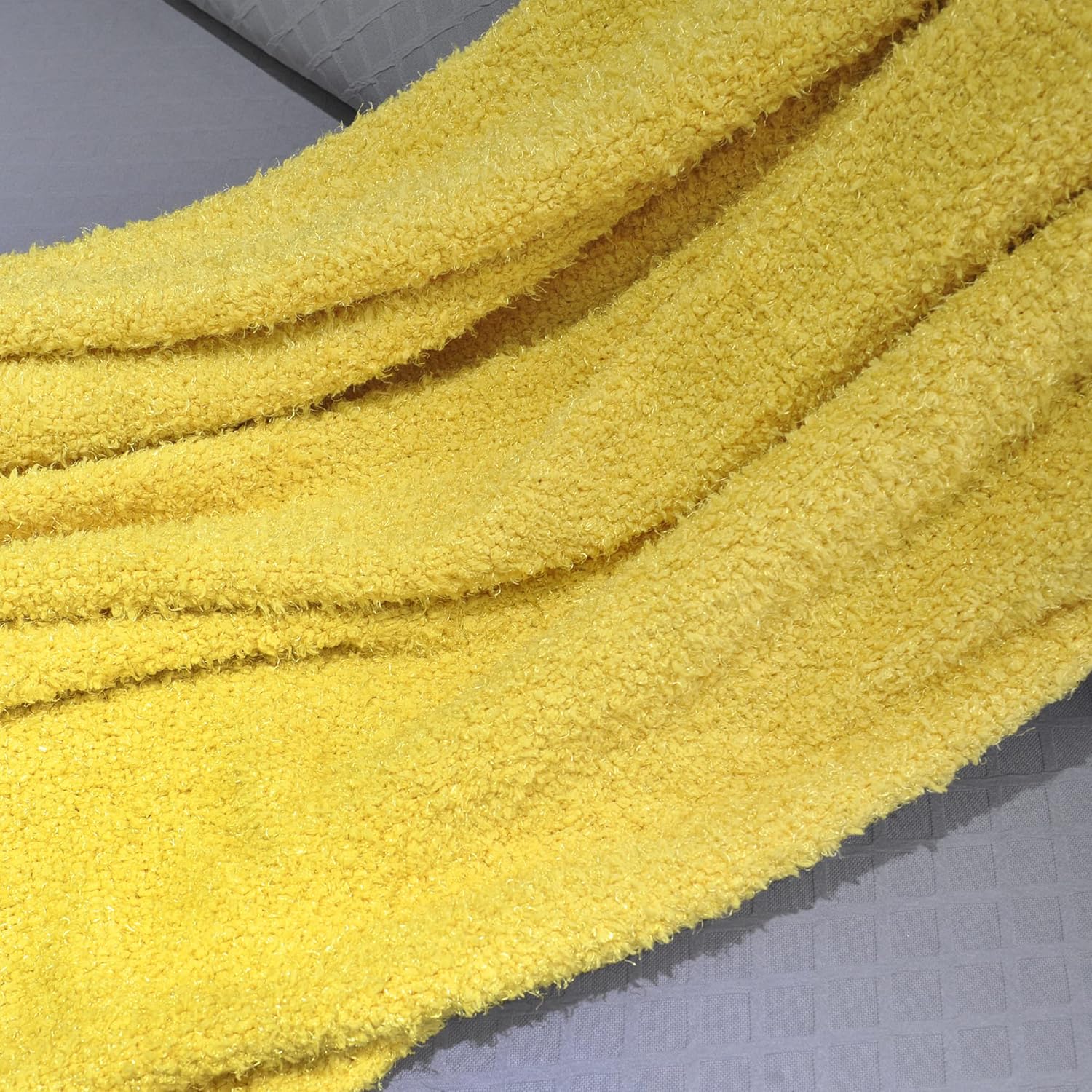 Fluffy Throw Blankets Couch Cover Throw with Fringe Tassels, Plush Fuzzy Furry Soft Cozy Lightweight Throw for Couch Sofa Bed Chair Home Decor, 50" x 60", Sunshine Yellow