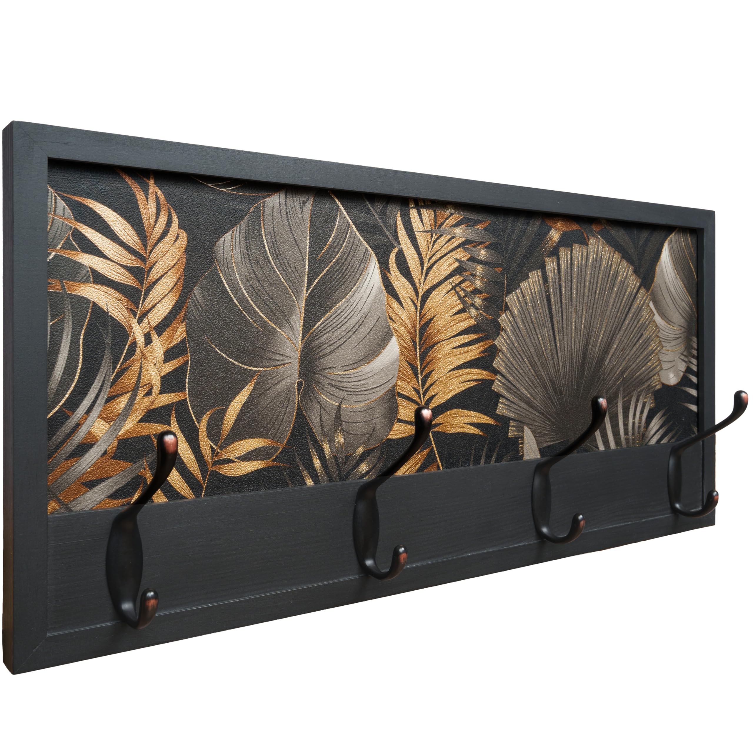 Perchero Pared Madera 52x25cm Jungle Glam Negro 4 Ganchos | Hecho en España. 4 ganchos dobles (8 colgadores) para ropa y abrigos. Ideal para entrada, salón u oficina.