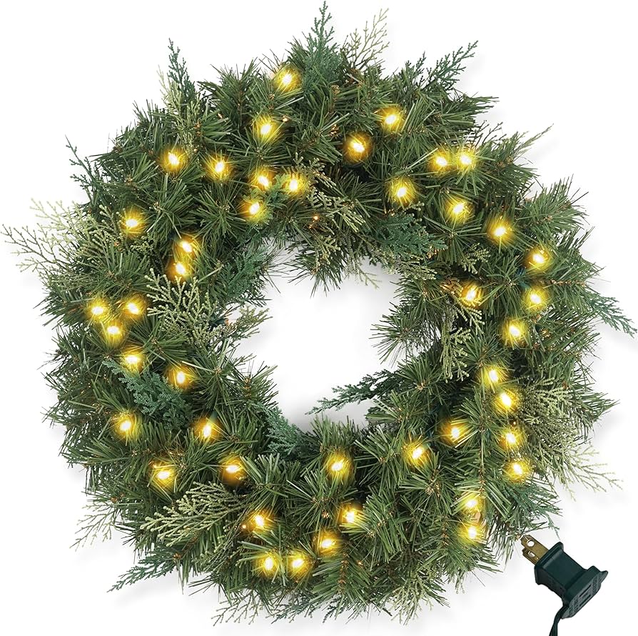 Amazon.com: Christmas Wreath Pre-lit 24 inch with 100 Light Amazon.com: Christmas Wreath Pre-lit 24 inch with 100 Light