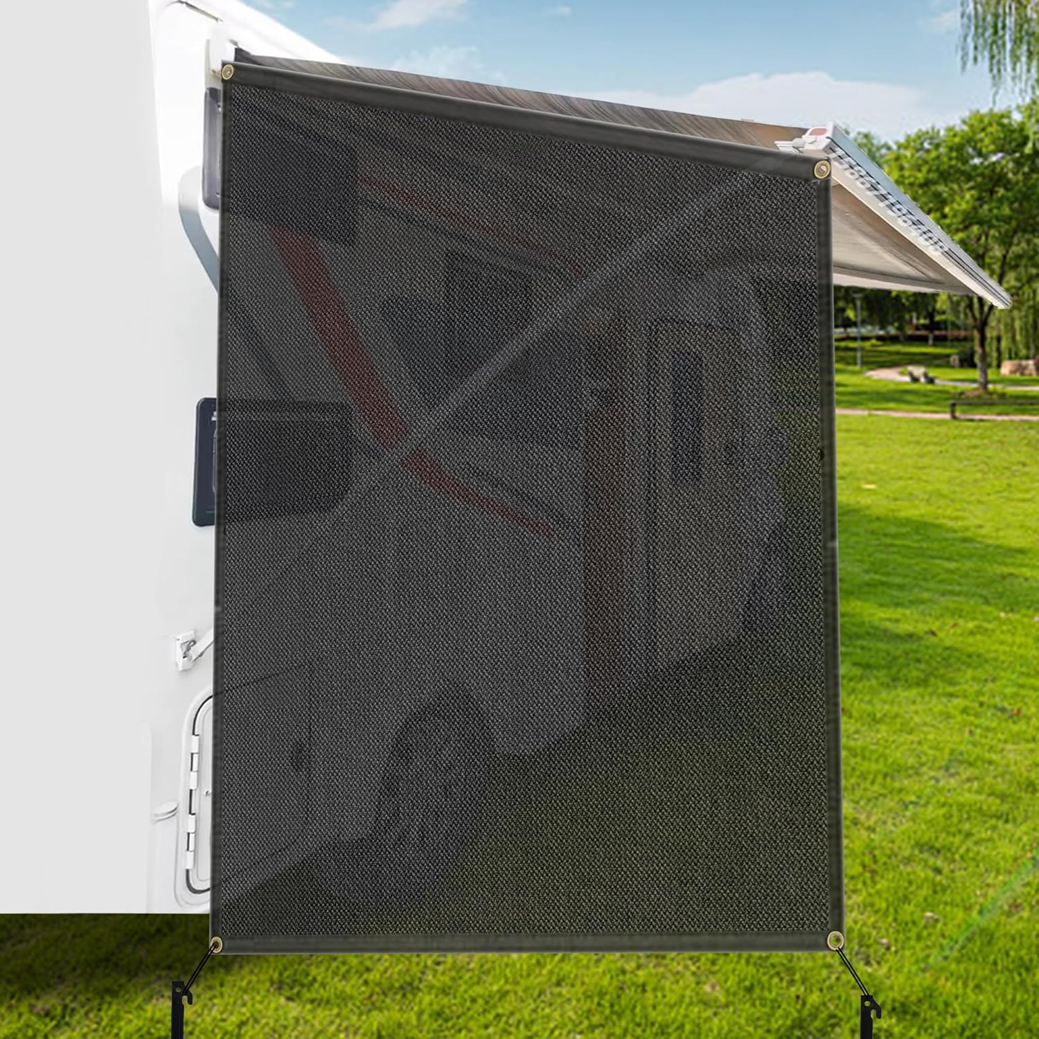 winemana RV Awning Side Shade Screen 9'X7' Black Mesh Sunshade UV