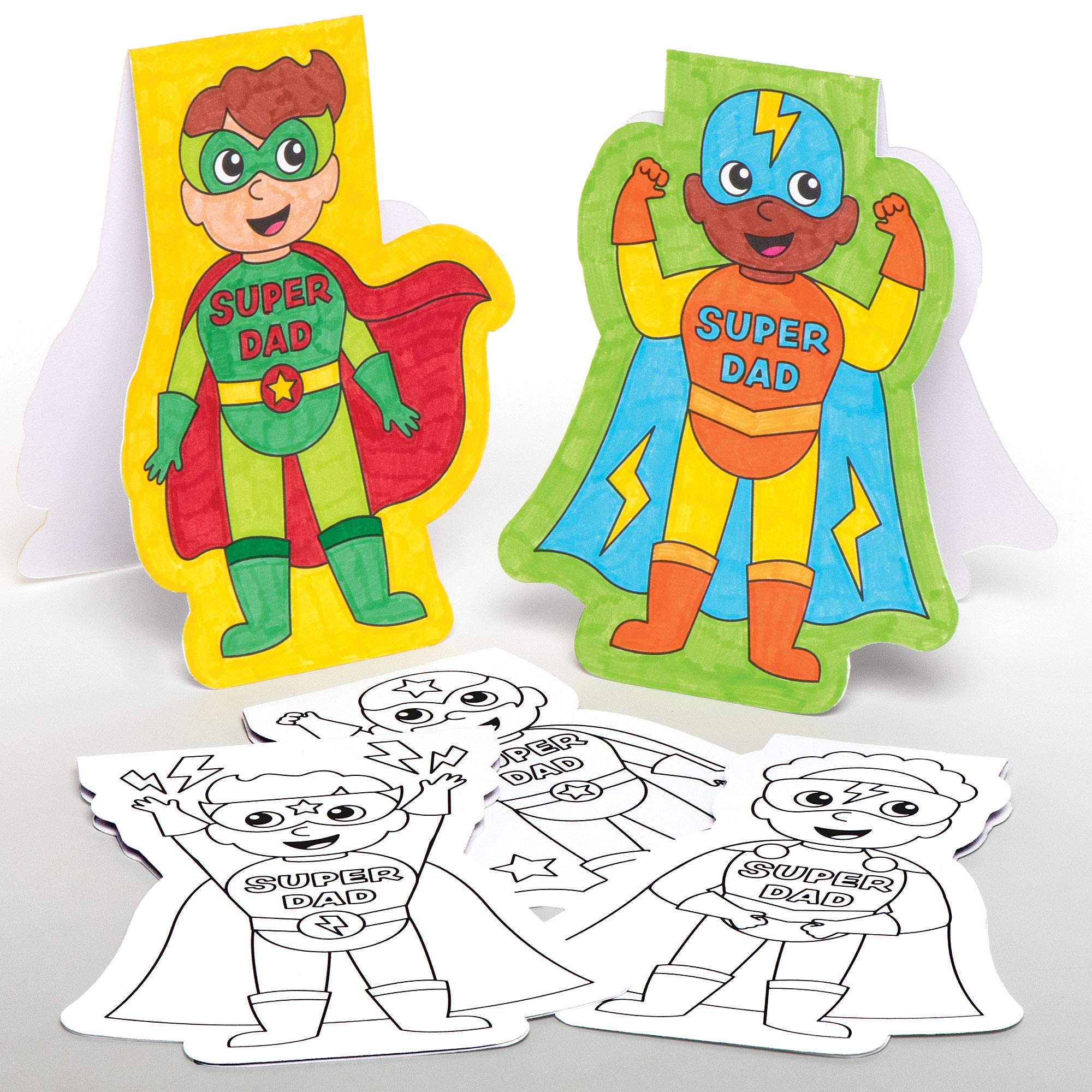 Baker Ross AT936 Super Dad Colour in Cards, for Kids Arts and Crafts Projects (Pack of 10), Assorted