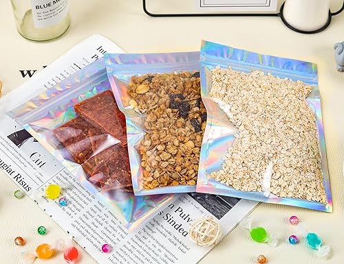 Miniatura 6 de NPLUX Bolsas holográficas de Mylar resellables, a prueba de olores, para brillo de labios, joyas, caramelos de pestañas y más, suministros de