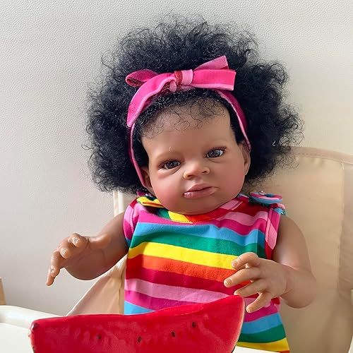 Miniatura 7 de cosheng Reborn - Muñecas negras de 20 pulgadas, muñeca de bebé recién nacida realista de silicona para niños pequeños afroamericanos con ropa y