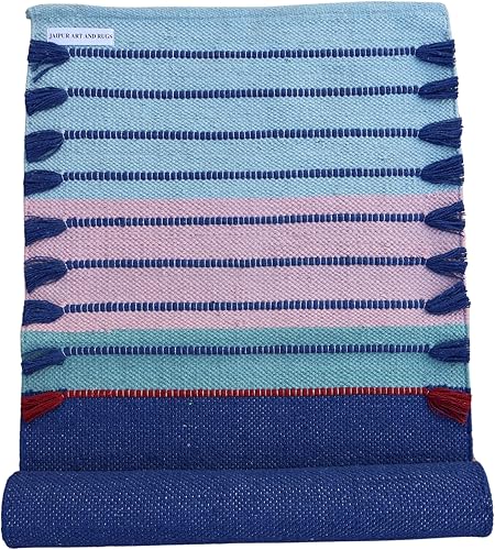 Miniatura 12 de Jaipur art & Rugs Estera de yoga de algodón - Alfombra tejida a mano ecológica - Antideslizante y gruesa (61x183x5mm) para fitness diario en casa -