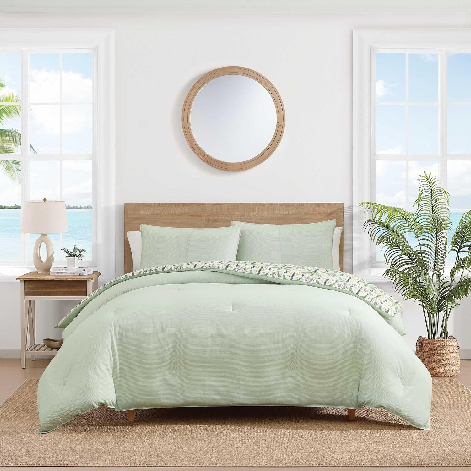 Tommy Bahama - King Comforter Set, 100% Soft Cotton Bed Set for Year Round Comfort, Coastal Bedding with Matching Pillowcases (Mystic Palms Green)