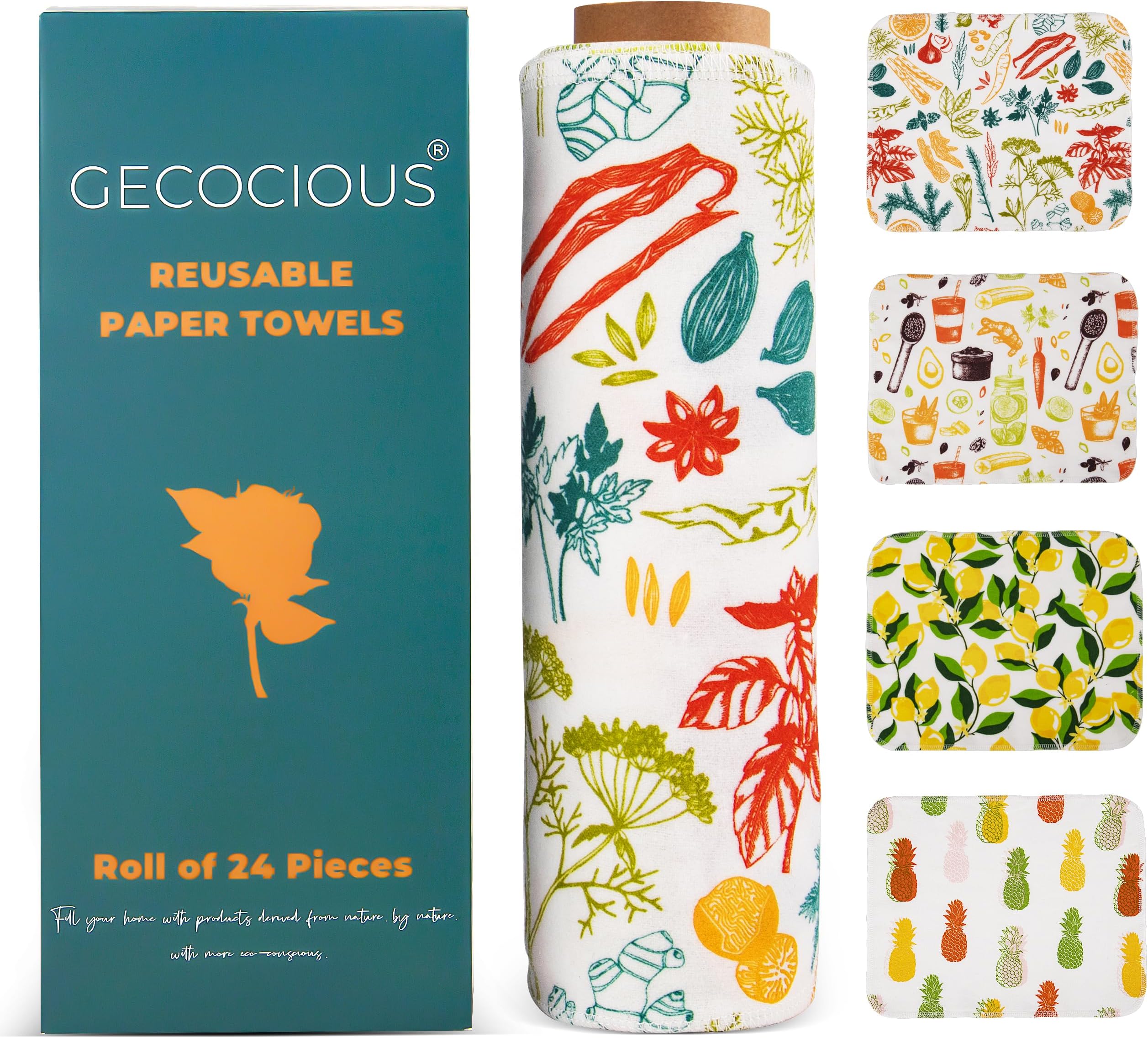 Gecocious Reusable Paper Towels Washable Roll of 24