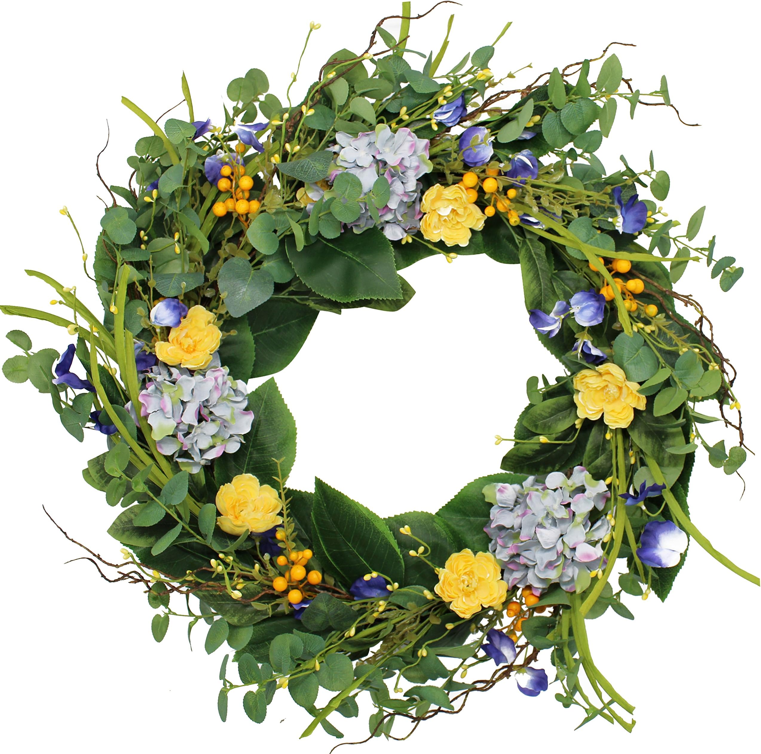 The Wreath Depot Aftonshire Silk Spring Front Door Wreath 24 Inch, Beautiful Full Handcrafted Spring Wreath, Designed in USA, White Storage Gift Box Included, Measures True to Size